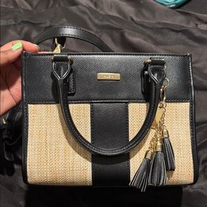 ALDO Black and Natural Straw Structured Crossbody with Tassel Charm
